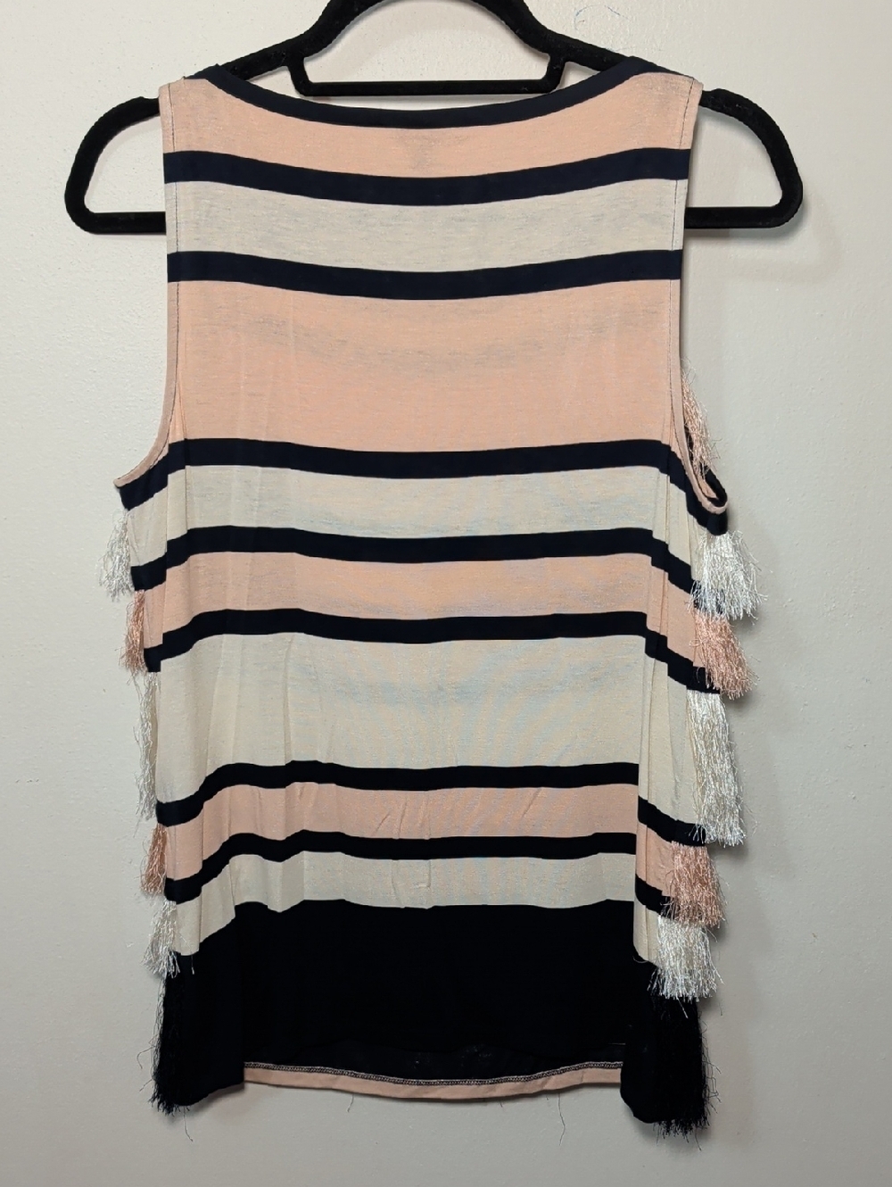 Ann Taylor Fringe Tank Top Striped Sleeveless Tiered Navy, Blush & Ivory Size M - Picture 5 of 5